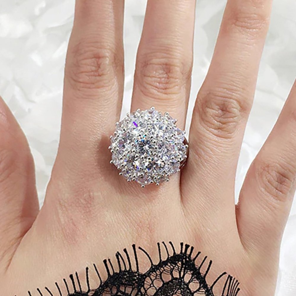 🎁925 Silver Plated 0.34 Ct Round Cut CZ Flower Ring, MLNN1070 - Picture 2 of 4